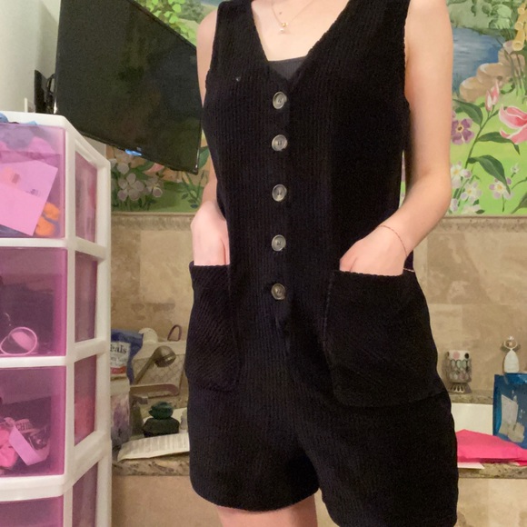 BLACK CORDUROY ROMPER - Picture 1 of 4